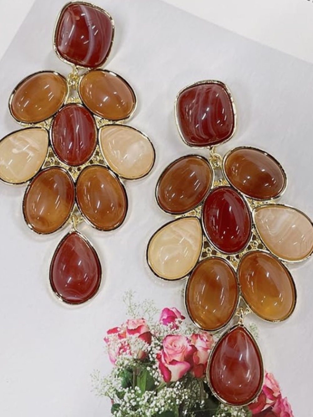 New Anthropologie Multi-Gem Drop Earrings in Amber, Cream, and Rust - Picture 3 of 6